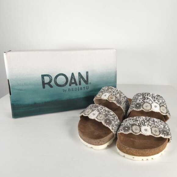 NWB ROAN by Bed Stu Jury Slide Sandal White Multi Bead Embellished Size 7.5